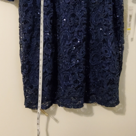 Blue Sage Stretch Navy Blue Embroidered Lace Sequins Keyhole Neckline Size 22W - Picture 4 of 10